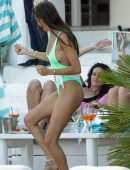 Gabriele Caunseil in Green Swimsuit at the Beach in Mykonos