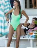 Gabriele Caunseil in Green Swimsuit at the Beach in Mykonos