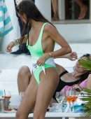 Gabriele Caunseil in Green Swimsuit at the Beach in Mykonos