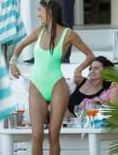 Gabriele Caunseil in Green Swimsuit at the Beach in Mykonos