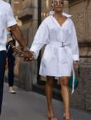 Karrueche Tran Out for a Stroll during Milan Men's Fashion Week in Milan Italy