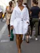 Karrueche Tran Out for a Stroll during Milan Men's Fashion Week in Milan Italy