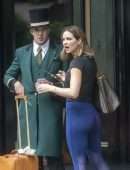 Katharine McPhee Booty in Tights Leaving the Dorchester Hotel in London