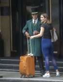 Katharine McPhee Booty in Tights Leaving the Dorchester Hotel in London