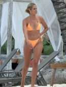 Natalie Roser in Orange Bikini on the Beach in Tulum