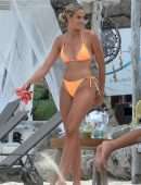 Natalie Roser in Orange Bikini on the Beach in Tulum