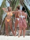 Natalie Roser in Orange Bikini on the Beach in Tulum