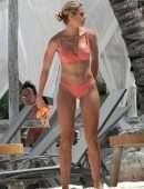 Natalie Roser in Orange Bikini on the Beach in Tulum