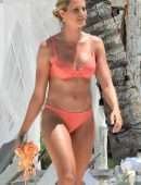 Natalie Roser in Orange Bikini on the Beach in Tulum