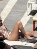 Pixie Lott in Swimsuit at a Pool in Ibiza