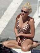 Pixie Lott in Swimsuit at a Pool in Ibiza