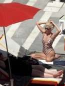 Pixie Lott in Swimsuit at a Pool in Ibiza