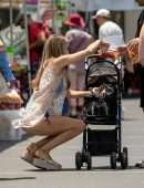 Rachel McCord at the Farmers Market and the Beach with her Dogs in Los Angeles