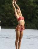 Alessandra Ambrosio in Bikini Practicing Yoga on the Beach in Florianopolis