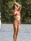 Alessandra Ambrosio in Bikini Practicing Yoga on the Beach in Florianopolis