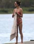 Alessandra Ambrosio in Bikini Practicing Yoga on the Beach in Florianopolis