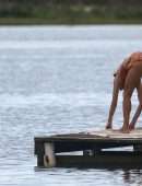 Alessandra Ambrosio in Bikini Practicing Yoga on the Beach in Florianopolis
