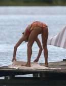 Alessandra Ambrosio in Bikini Practicing Yoga on the Beach in Florianopolis