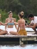 Alessandra Ambrosio in Bikini Practicing Yoga on the Beach in Florianopolis
