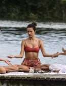 Alessandra Ambrosio in Bikini Practicing Yoga on the Beach in Florianopolis
