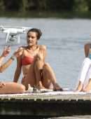 Alessandra Ambrosio in Bikini Practicing Yoga on the Beach in Florianopolis