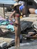 Alessandra Ambrosio in Red Bikini at the Beach in Mykonos