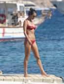 Alessandra Ambrosio in Red Bikini at the Beach in Mykonos