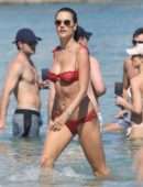 Alessandra Ambrosio in Red Bikini at the Beach in Mykonos