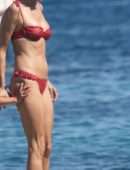 Alessandra Ambrosio in Red Bikini at the Beach in Mykonos