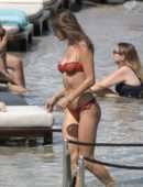 Alessandra Ambrosio in Red Bikini at the Beach in Mykonos