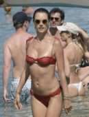 Alessandra Ambrosio in Red Bikini at the Beach in Mykonos
