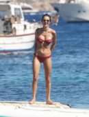 Alessandra Ambrosio in Red Bikini at the Beach in Mykonos
