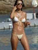 Alessandra Ambrosio in White Bikini on the Beach in Mykonos