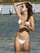 Alessandra Ambrosio in White Bikini on the Beach in Mykonos