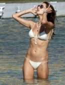Alessandra Ambrosio in White Bikini on the Beach in Mykonos