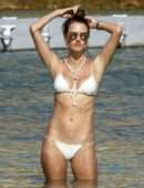 Alessandra Ambrosio in White Bikini on the Beach in Mykonos