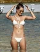 Alessandra Ambrosio in White Bikini on the Beach in Mykonos