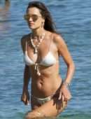 Alessandra Ambrosio in White Bikini on the Beach in Mykonos