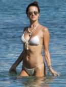 Alessandra Ambrosio in White Bikini on the Beach in Mykonos