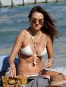 Alessandra Ambrosio in White Bikini on the Beach in Mykonos