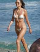 Alessandra Ambrosio in White Bikini on the Beach in Mykonos