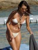 Alessandra Ambrosio in White Bikini on the Beach in Mykonos
