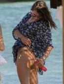 Alessandra Ambrosio in White Bikini on the Beach in Mykonos