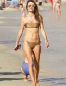 Alessandra Ambrosio in White Bikini on the Beach in Mykonos