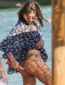 Alessandra Ambrosio in White Bikini on the Beach in Mykonos