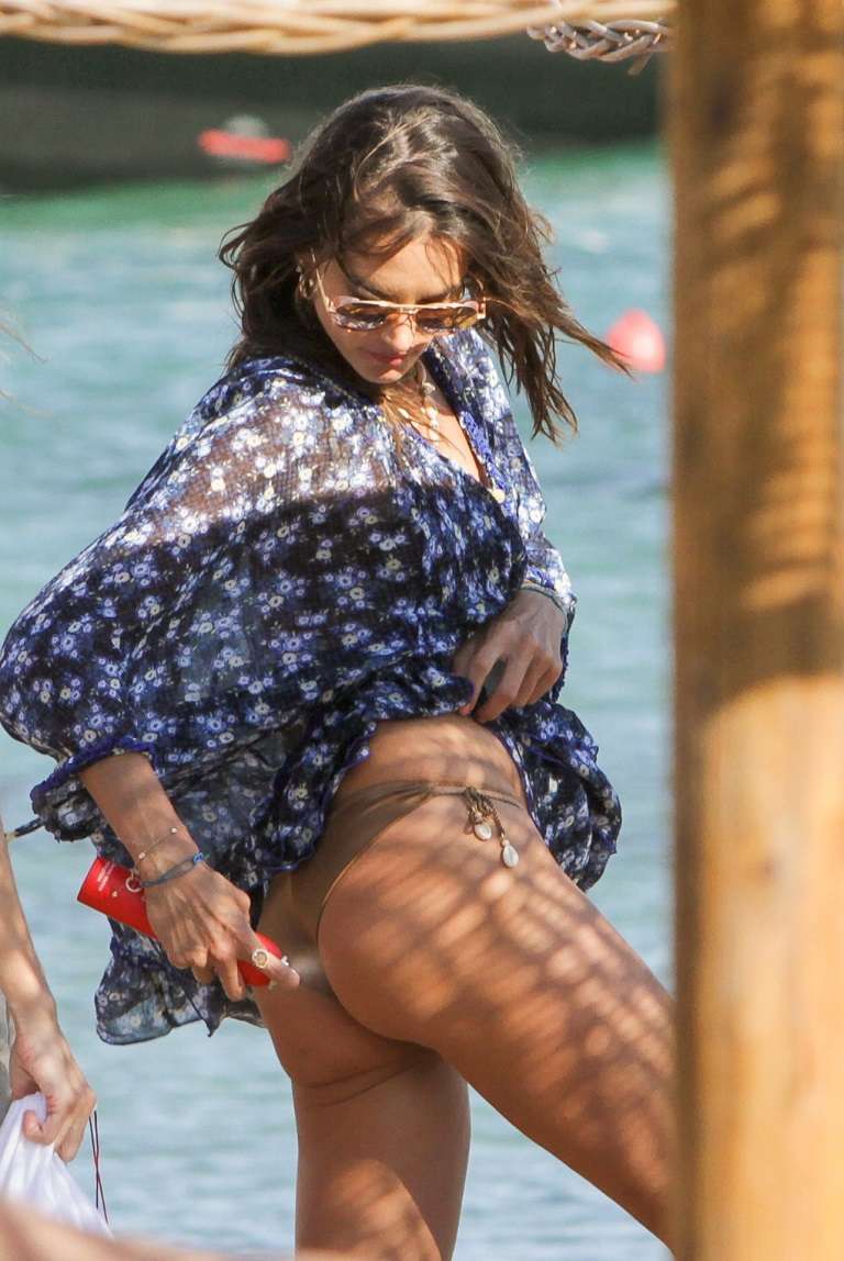 Alessandra Ambrosio in White Bikini on the Beach in Mykonos