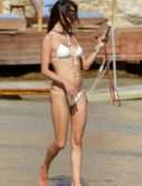 Alessandra Ambrosio in White Bikini on the Beach in Mykonos