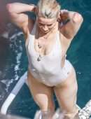 Amber Heard Pokies in Wet White Swimsuit in Amalfi