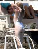Amber Heard Pokies in Wet White Swimsuit in Amalfi