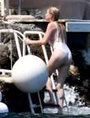 Amber Heard Pokies in Wet White Swimsuit in Amalfi